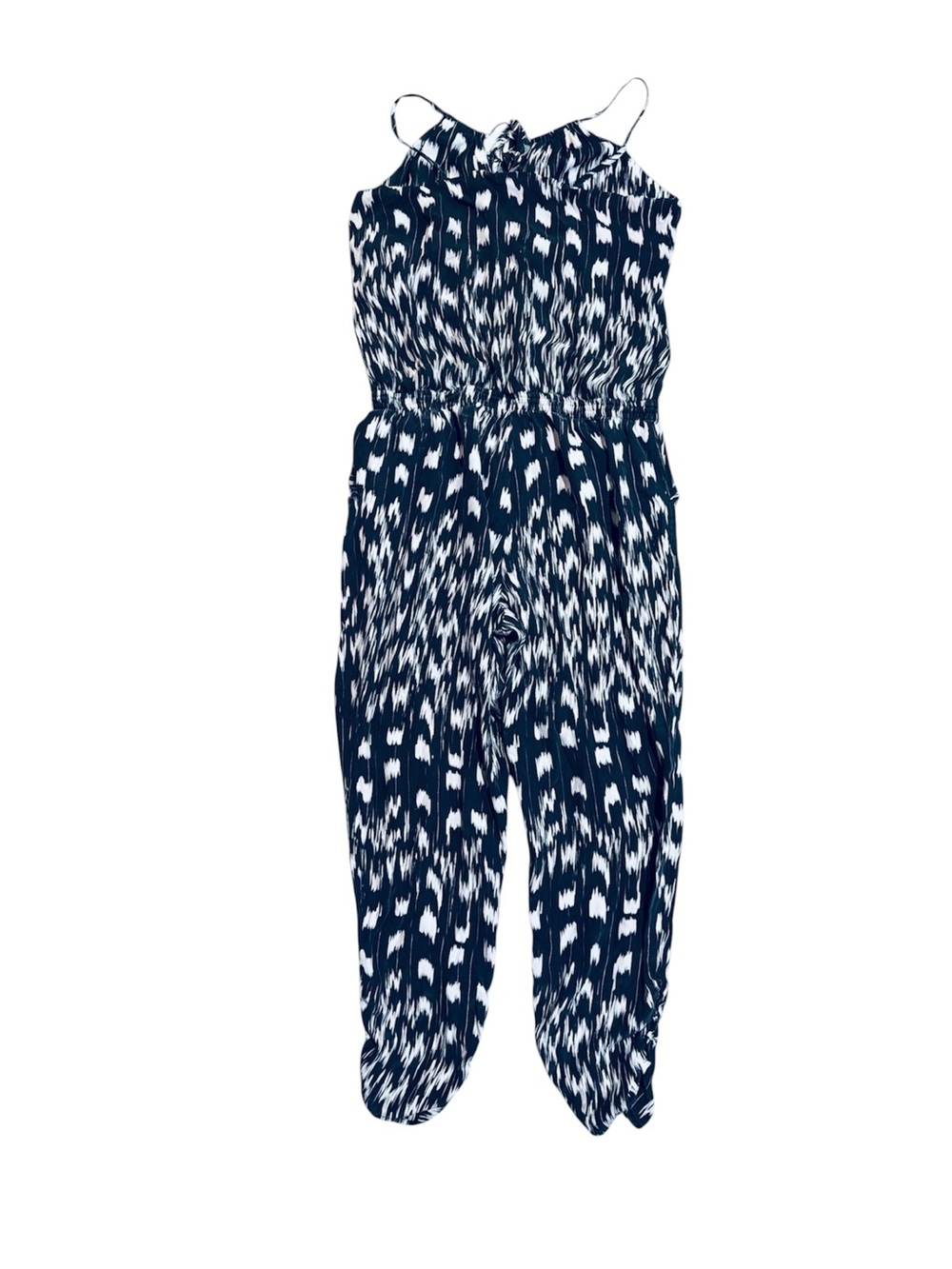 Parker 100% Silk Black White Abstract Jogger Jumpsuit Pockets Size XS